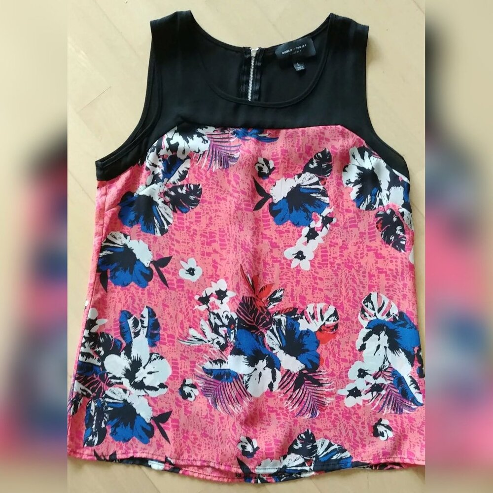 Romeo & Juliet Couture Black/Pink Floral Tank Top Sleeveless Blouse size L